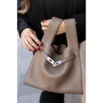 Çantam Gelsin Shopper Bag Kemer Aksesuarlı Omuz Çantası - Ekru - Vizon