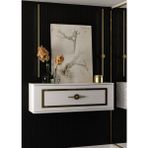 Cantek Dizayn D7053-7053-D87-32 87CM Duvara Monte Tek Kapaklı Dresuar Beyaz-Altın - Beyaz - Altın