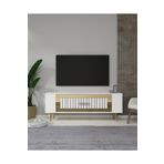 Cantek Dizayn RETROLP3CT Tv Sehpası Beyaz-Altın