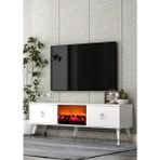 Cantek Dizayn TV0051-0051-TXA150-1 Şömineli Tv Sehpası Beyaz-Gümüş - Beyaz - Gümüş
