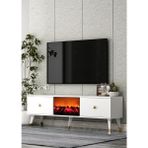 Cantek Dizayn TV0052-0052-TXA150-1 Şömineli Tv Sehpası Beyaz-Altın - Beyaz - Altın