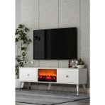 Cantek Dizayn TV0052-0052-TXA150-1 Şömineli Tv Sehpası Beyaz-Gümüş - Beyaz - Gümüş