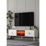 Cantek Dizayn TV0053-0053-TXA150-1 Şömineli Tv Sehpası Beyaz-Altın - Beyaz - Altın