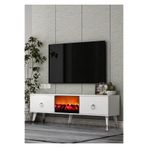 cantek dizayn TV0054-0054-TXA150-1 ŞÖMİNELİ TV SEHPASI BEYAZ-GÜMÜŞ