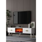 Cantek Dizayn TV0056-0056-TXA150-32 Şömineli Tv Sehpası Beyaz-Altın - Beyaz - Altın