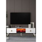 Cantek Dizayn TV0058-0058-TXA150-32 Şömineli Tv Sehpası Beyaz-Altın - Beyaz - Altın
