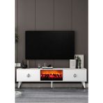 Cantek Dizayn TV0058-0058-TXA150-32 Şömineli Tv Sehpası Beyaz-Gümüş - Beyaz - Gümüş