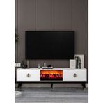 Cantek Dizayn TV0058-0058-TXA150-32 Şömineli Tv Sehpası Beyaz-Siyah-Altın - Siyah - Altın