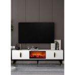 Cantek Dizayn TV0059-0059-TXA150-32 Şömineli Tv Sehpası Beyaz-Altın-Siyah - Beyaz - Altın