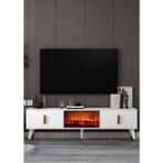 Cantek Dizayn TV0061-0061-TXA150-64 Şömineli Tv Sehpası Beyaz-Altın - Beyaz - Altın