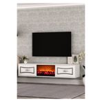 cantek dizayn TV0065-0065-TXA150-32 ŞÖMİNELİ DUVARA MONTAJ TV SEHPASI BEYAZ-GÜMÜŞ