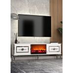 Cantek Dizayn TV0069-0069-TXA150-32 Şömineli Tv Sehpası Beyaz-Gümüş - Beyaz - Gümüş