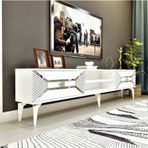 Cantek Dizayn Yummedi Tv Ünitesi 2 Raflı 2 Kapaklı Beyaz - Gümüş