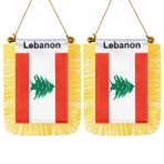 CANTENDO 2 Paket Lübnan Pencere Asma Bayrağı, Direk Püsküllü Mini Lübnan Araba Bayrağı Vantuzlu Dikiz Aynası Dekorasyonu (8x12 cm)