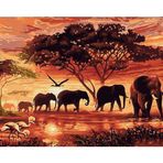 Canvas Hobby Savan Ağacı ve Filler Afrika 100 x 140 cm Rulo Sayılarla Boyama Seti