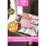Canvela 120 Gr. Kalın Premium Yapışkanlı Pembe Zarf 13X18 cm Mektup Kartpostal Davetiye Zarfı - 25 Adet