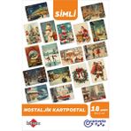 Canvela 3'lü Set 18 Adet Yılbaşı Nostalji Simli Kartpostal Seti Yeni Yıl Postcard Christmas Kardan Adam - Çok Renkli