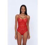 CANYILDIZ Kadın Kırmızı Tül Transparan Çıtçıtlı Body