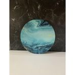Çap 27Cm - Buzlu Cam, Okyanus - Kesme Tahtası - Sunumluk