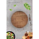 Çap 32cm - Koyu Ahşap Desenli - Cam Kesme Tahtası