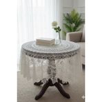Çapa Ipi Ile Yapılmış El Işi Dantel Iğne Oyası Yuvarlak Masa Örtüsü 100 cm - Dilimli 2. Model - Krem