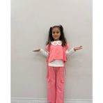 Capella Bebe Kız Çocuk Nar Çiçek Vintage Yaka Gömlek-Badi-Pantolon 3'lü Takım Kız Çocuk Bluz Gömlekli Pantolon - Nar Çiçeği - 5 Yaş