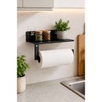 Capella Ultra Güçlü Yapışkanlı Metal Baharatlık Rafı Havluluk Peçetelik Banyo Mutfak Düzenleyici Organizer Raf Kağıt Havlu Tutucu Siyah CP180