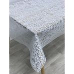 Capensis Iplik Desen Hasır Pvc Şeffaf Kaplamalı Lüks Muşamba Masa Örtüsü Kolay Silinebilir - 140 x 140 cm - Beyaz