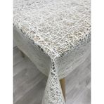 Capensis Iplik Desen Hasır Pvc Şeffaf Kaplamalı Lüks Muşamba Masa Örtüsü Kolay Silinebilir - 140 x 200 cm - Krem