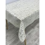 Capensis Iplik Desen Hasır Pvc Şeffaf Kaplamalı Lüks Muşamba Masa Örtüsü Kolay Silinebilir - 140 x 220 cm - Krem