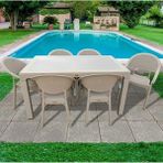 Capissi Rattan Masa Takımı 90X150 Camlı Masa 6 Kişilik Bambu Sandalye Seti Bahçe Balkon Teras Takımı - Kapuçino