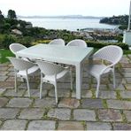 Capissi Rattan Masa Takımı 90X150 Camlı Masa 6 Kişilik Sandalye Seti Bahçe Balkon Teras Takımı - Beyaz