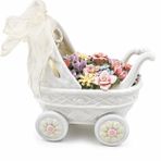 Capodimonte Porselen Bebek Arabası Figürini, El Yapımı Çiçekli, Beyaz, İtalyan Tarzı Lüks Dekoratif Heykelcik P027.817680
