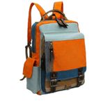 Cappadocia Vintage 4012 Çok Fonksiyonlu Sırt Çantası, 14 inç Laptop, Günlük, Postacı Çantası Yumuşak Dokulu Pamuk Gabardin (Mavi Turuncu)