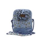 Cappadocia Vintage Kadın Ekru Çiçek Desenli Omuz Çantası 20 x 15 x 6,5 cm Bohem Tarz Mini El Çantası Telefon Çantası Günlük Kullanım (Mavi)