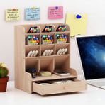 Çapraz 9 Bölmeli Çekmeceli Masaüstü Kalemlik Organizer Ceviz Renk Montajı Yapılmış - Akça