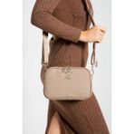 Çapraz Askılı Kadın Omuz Çantası 25*15 cm Vegan Deri Mega Bag Postacı Çanta Suni Deri - 25 x 15 cm - Vizon