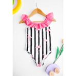 Çapraz Fırfır Askılı Kız Çocuk Mayo - Pembe - Fuşya - Beyaz - 4 - 5 Yaş
