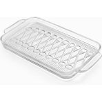 Çapraz Hasır Desen Cam Tepsi – Sunumluk – Meyvelik – 33×20 cm - Şeffaf