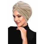 Çapraz Kancalı Bej Hazır Türban Tesettür Dış Ve Havuz Bonesi