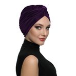 Çapraz Plise Bantlı Astarlı Mor Hazır Türban Tesettür Havuz Bonesi