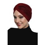 Çapraz Plise Bordo Hazır Türban Tesettür Havuz Bonesi