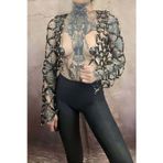 Çapraz Tasarım Uzun Kollu Deri Crop Bağlamalı Büstiyer Harness