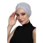 Çapraz W Açık Gri Hazır Türban Tesettür Havuz Bonesi