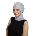ÇAPRAZ W ATKILI AÇIK GRİ HAZIR TÜRBAN TESETTÜR BONE