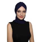 ÇAPRAZ W ATKILI LACİVERT HAZIR TÜRBAN TESETTÜR BONE