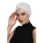 Çapraz W Krem Hazır Türban Tesettür Havuz Bonesi