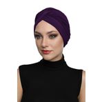 Çapraz W Mor Hazır Türban Tesettür Havuz Bonesi