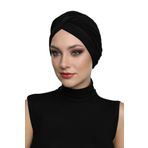 Çapraz W Siyah Hazır Türban Tesettür Havuz Bonesi