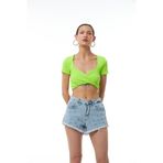 Çapraz Yaka Crop Bluz Yeşil